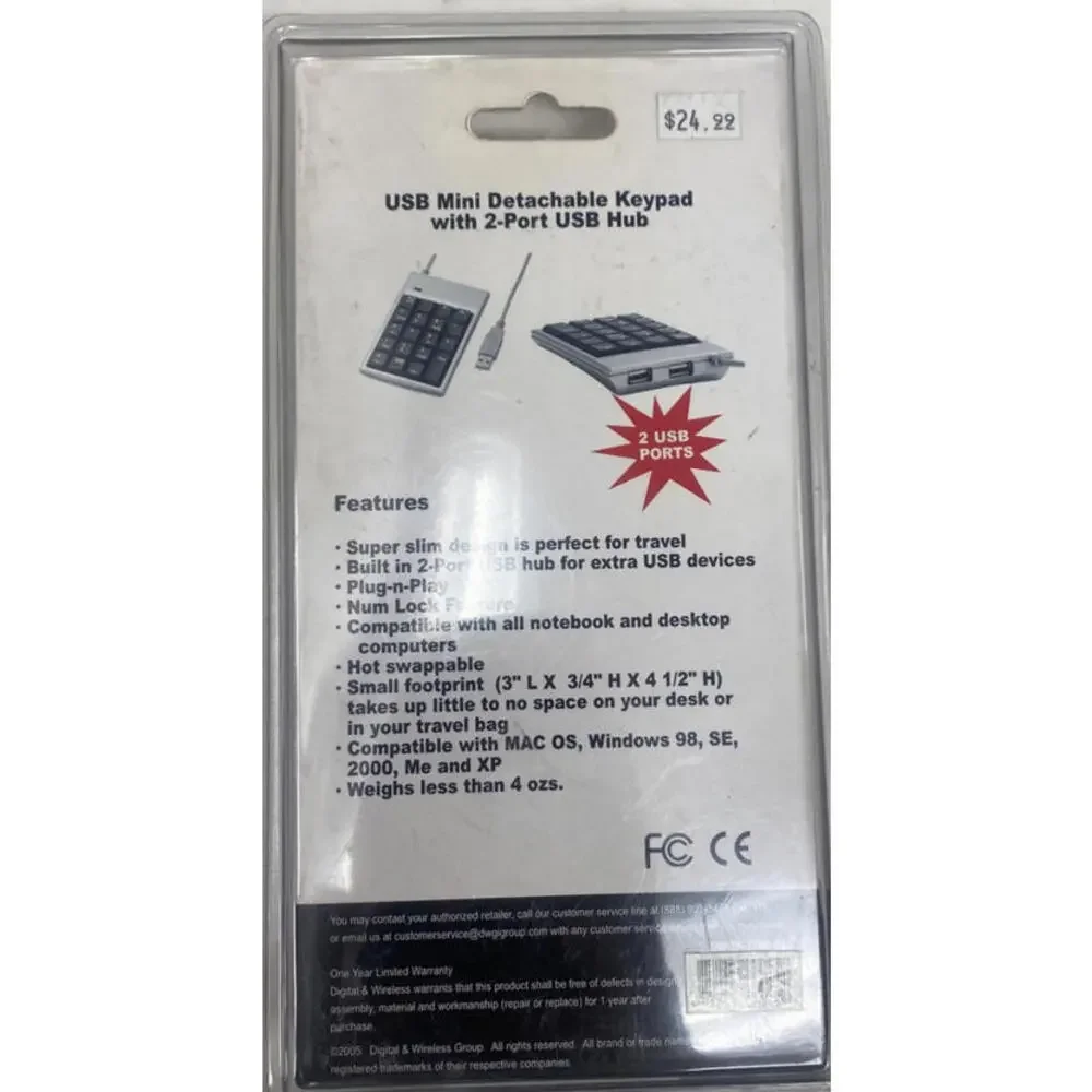 D&W 2 USB Ports USB Mini Detachable Keypad with 2 Port USB Hub